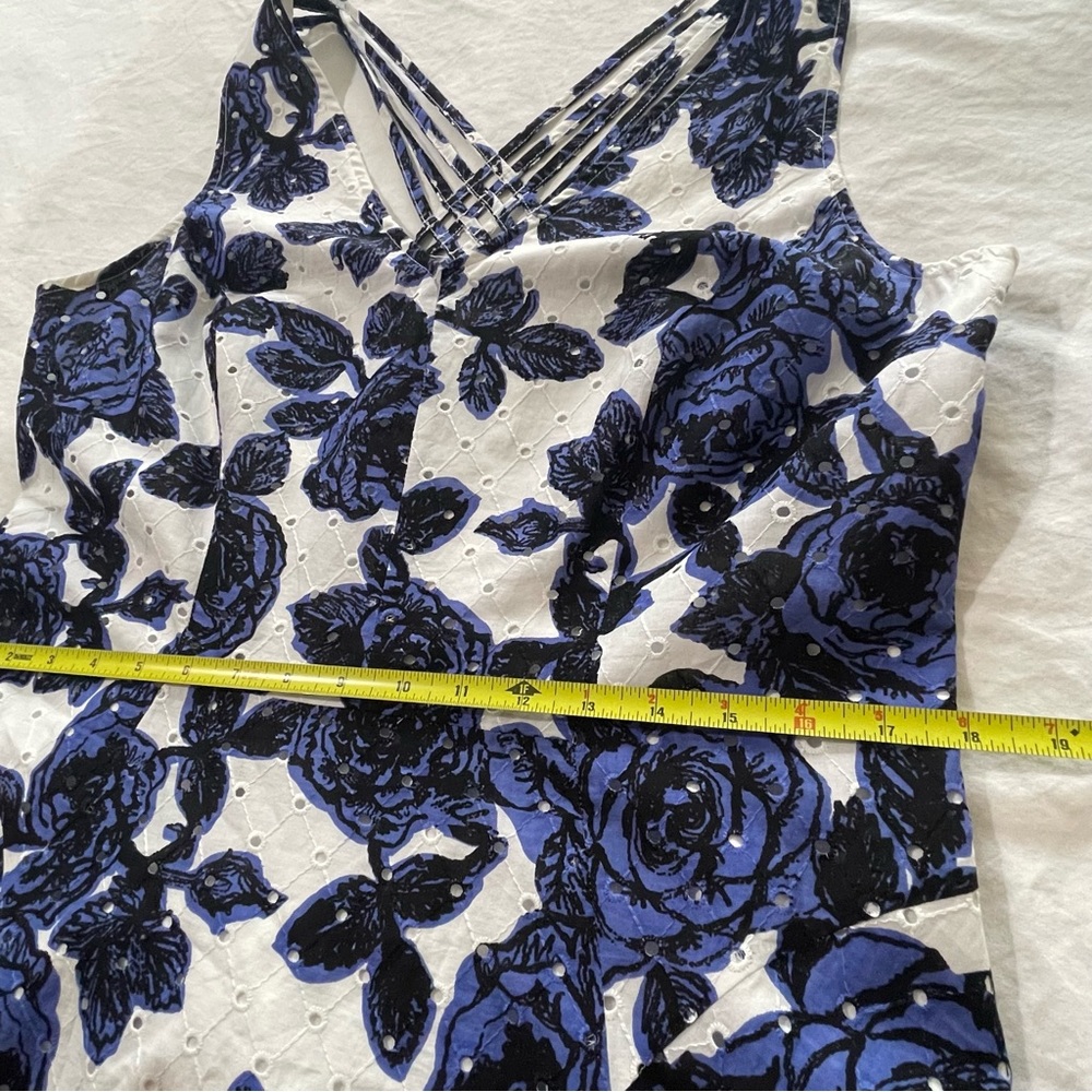 Adrianna Papell Floral Print Fit and Flare Dress Blue White - Picture 7 of 14